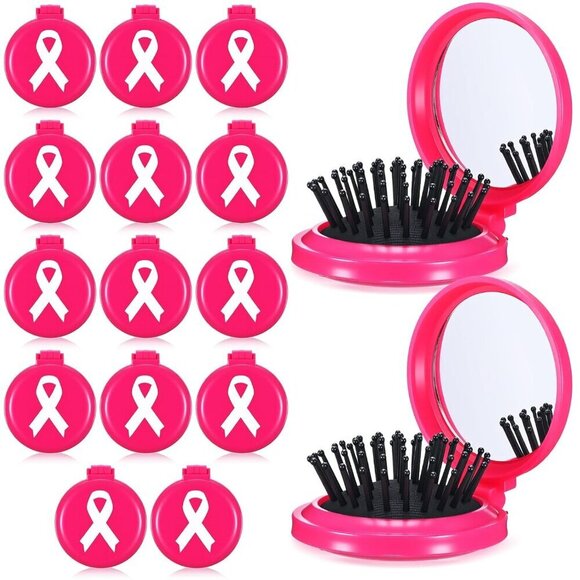 Breast Cancer Awareness Gift Accessories 16 Pcs Mini Hair Brushes with Mirrors f main image 7